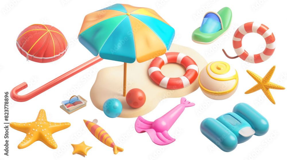 Summer beach set on white background Summer beach set on white background