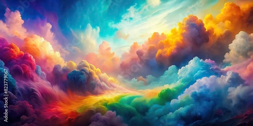 A stunning watercolor background filled with colorful clouds in a rainbow spectrum  photo