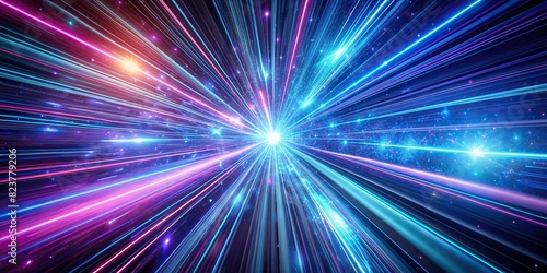 Abstract 3D of hyper-speed warp in space with blue and purple light lines © artsakon