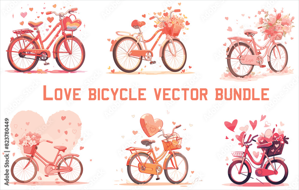 love bicycle vector bundle, valentine's day bicycle, couple bicycle,