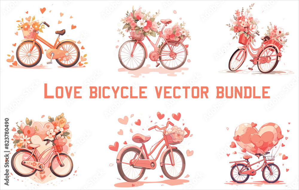 love bicycle vector bundle, valentine's day bicycle, couple bicycle,