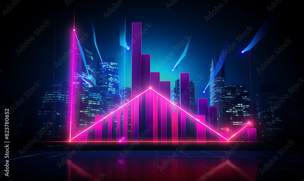 Naklejka premium Neon business graph, a fresh approach to business analysis and research, It means to thrive and grow