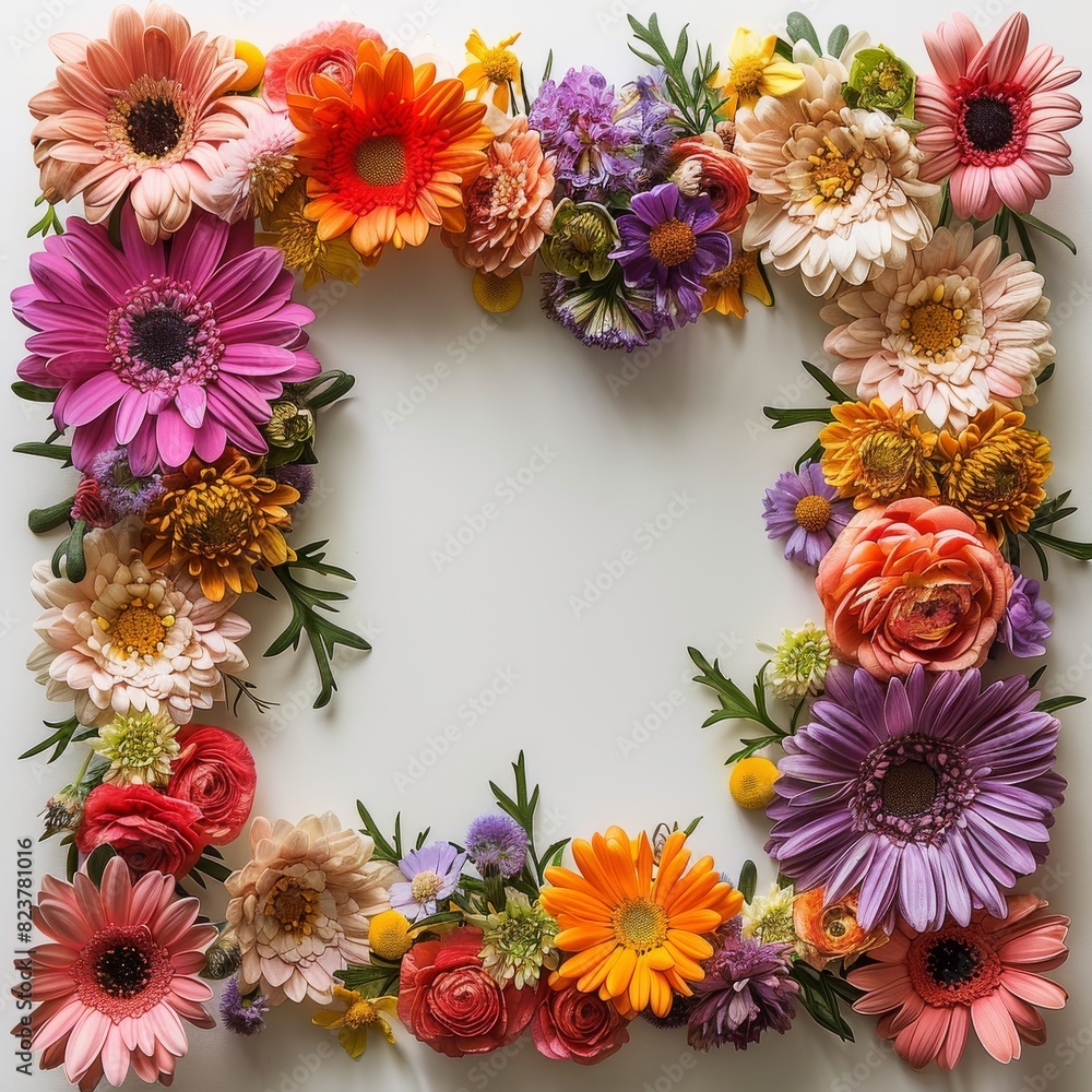 Fototapeta premium A flowery border with a yellow background