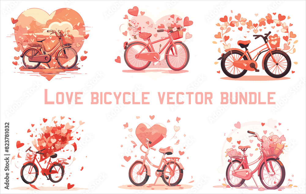 love bicycle vector bundle, valentine's day bicycle, couple bicycle,