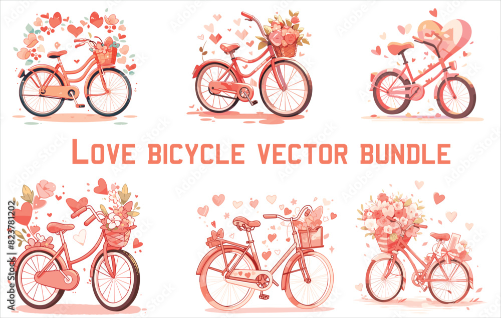 love bicycle vector bundle, valentine's day bicycle, couple bicycle,