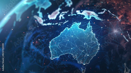 Blue glowing map of Australia.