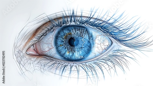 Ophthalmology illustration of human eye anatomy highlighting cornea lens retina and optic nerve photo
