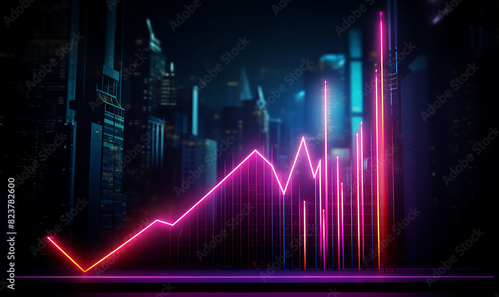 Neon business graph, a fresh approach to business analysis and research, It means to thrive and grow