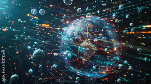 the Internet of Things (IoT), showing a network of interconnected devices (smartphones, smart home devices, industrial sensors) across a digital globe.