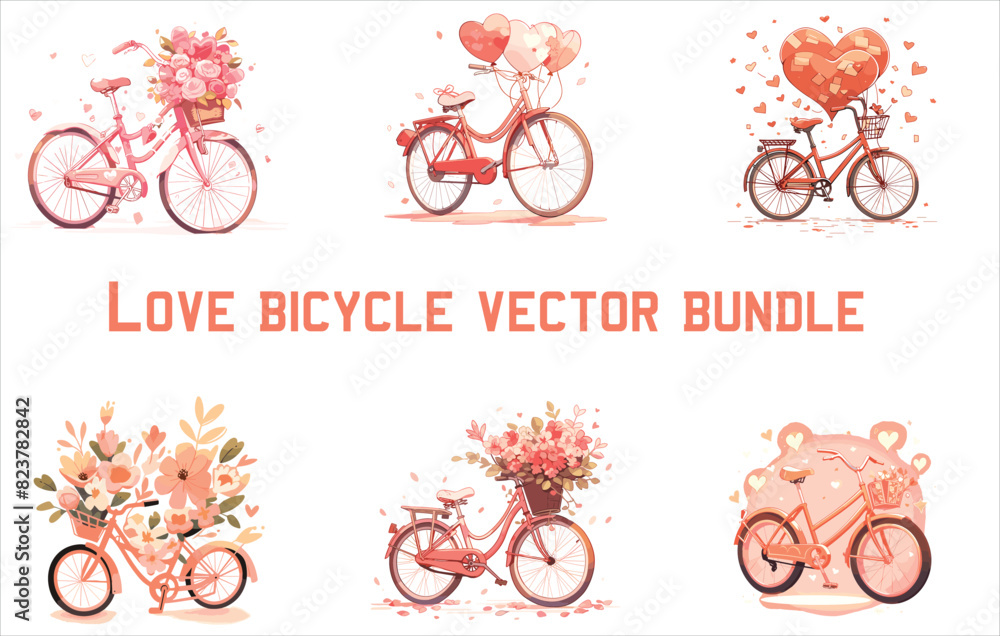 love bicycle vector bundle, valentine's day bicycle, couple bicycle,