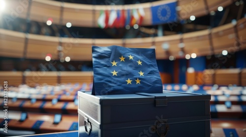 Voting in the European elections. European Parliament. Ballot box. photo