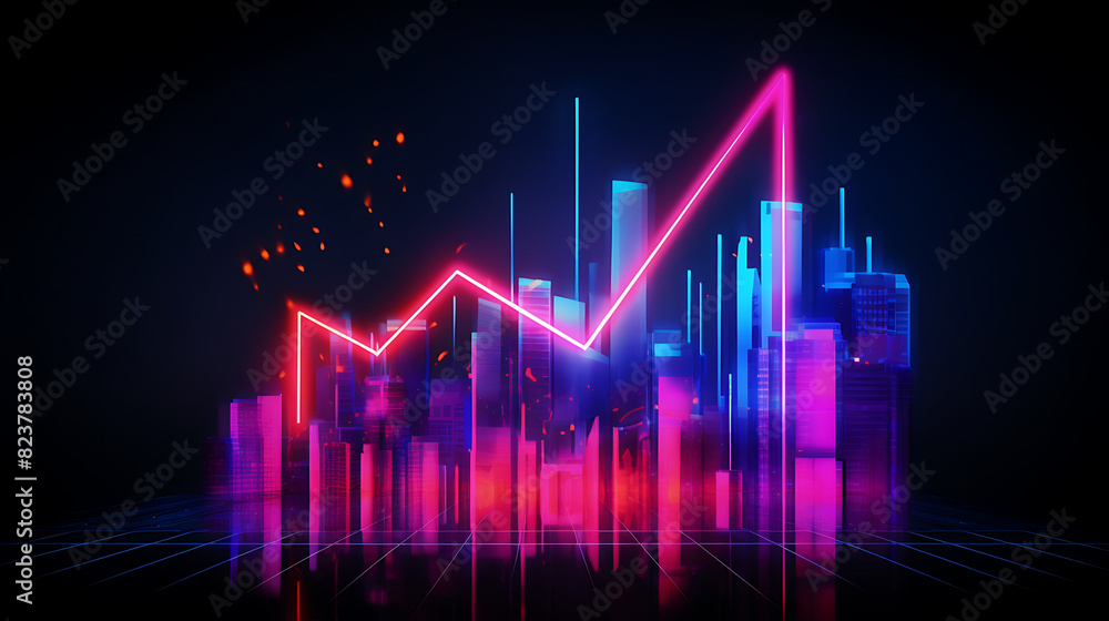 Neon business graph, a fresh approach to business analysis and research, It means to thrive and grow