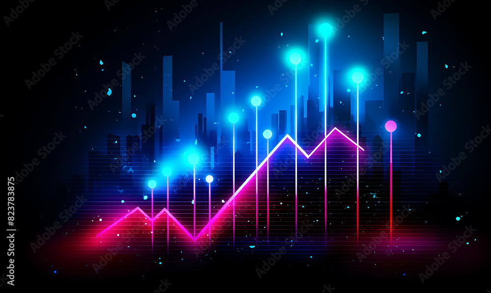 Neon business graph, a fresh approach to business analysis and research, It means to thrive and grow Neon business graph, a fresh approach to business analysis and research, It means to thrive and grow