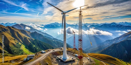 Construction of high altitude wind turbine generator in a remote location photo