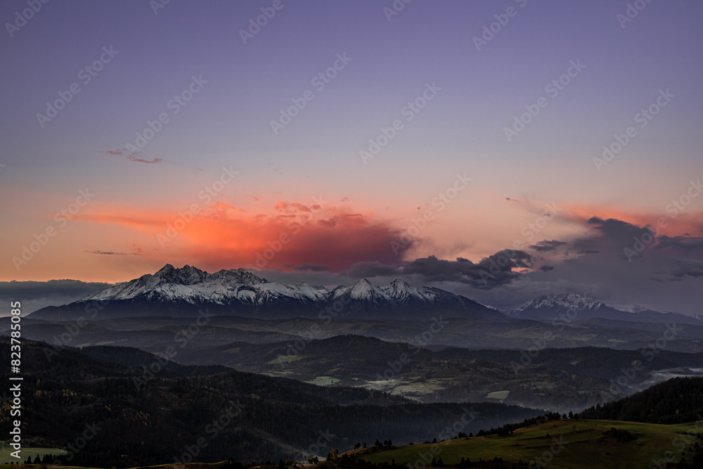 Fototapeta premium Pieniny, tatry , jesień , zachód , wschód , Karpaty, Dunajec