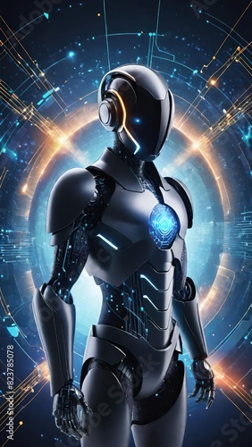 Artificial intelligence bitcoin robot  crypto currency  cyber security  financial futuristic digital technology concept image.