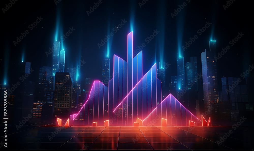 Neon business graph, a fresh approach to business analysis and research, It means to thrive and grow Neon business graph, a fresh approach to business analysis and research, It means to thrive and grow