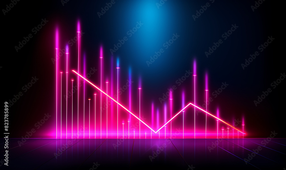 Neon business graph, a fresh approach to business analysis and research, It means to thrive and grow