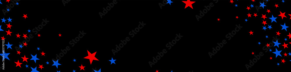 4th of July stardust scatter. American Independence Day stars background. Red blue stars confetti in USA flag colors for Independence Day. Vector EPS10