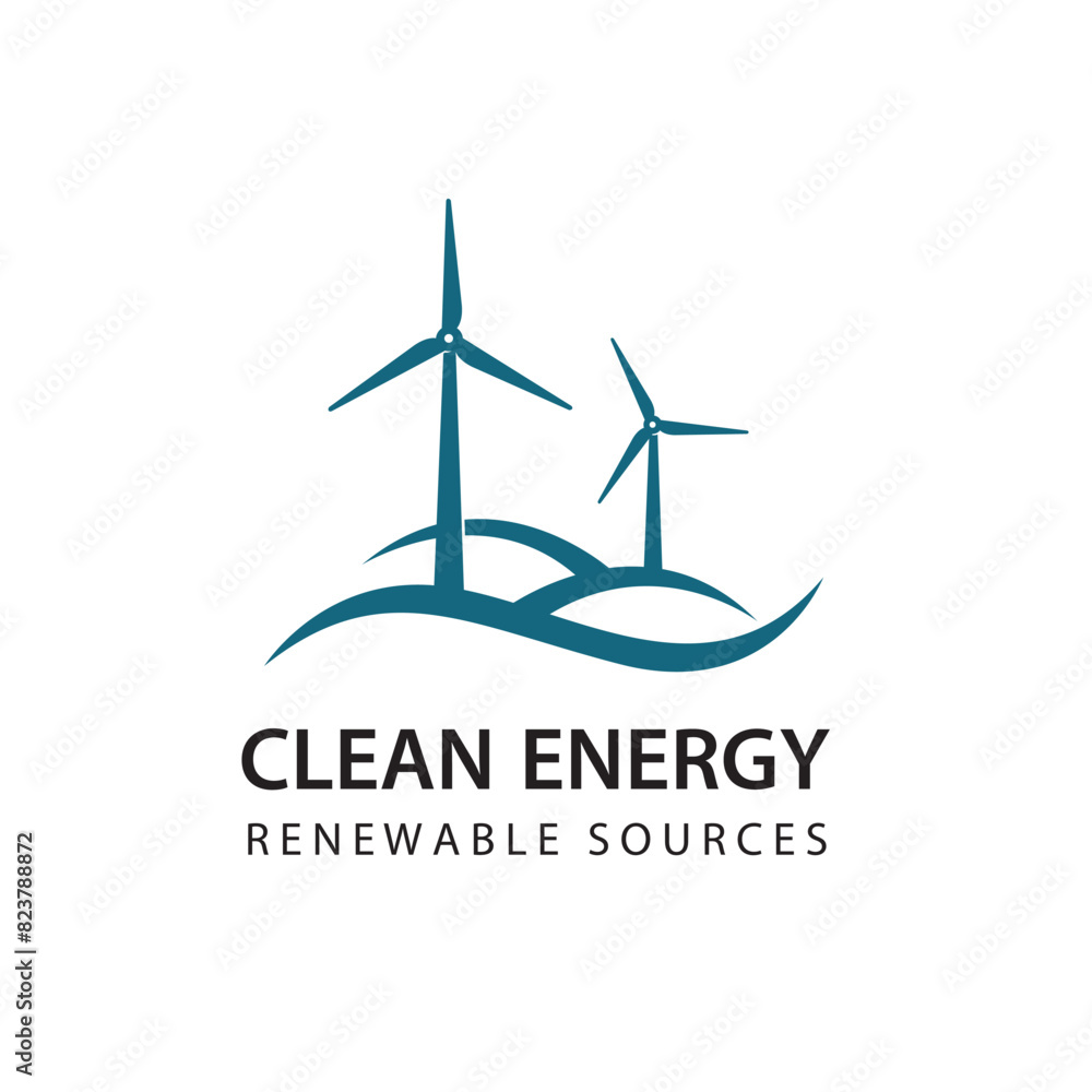 renewable energy icon with wind turbines isolated on white background