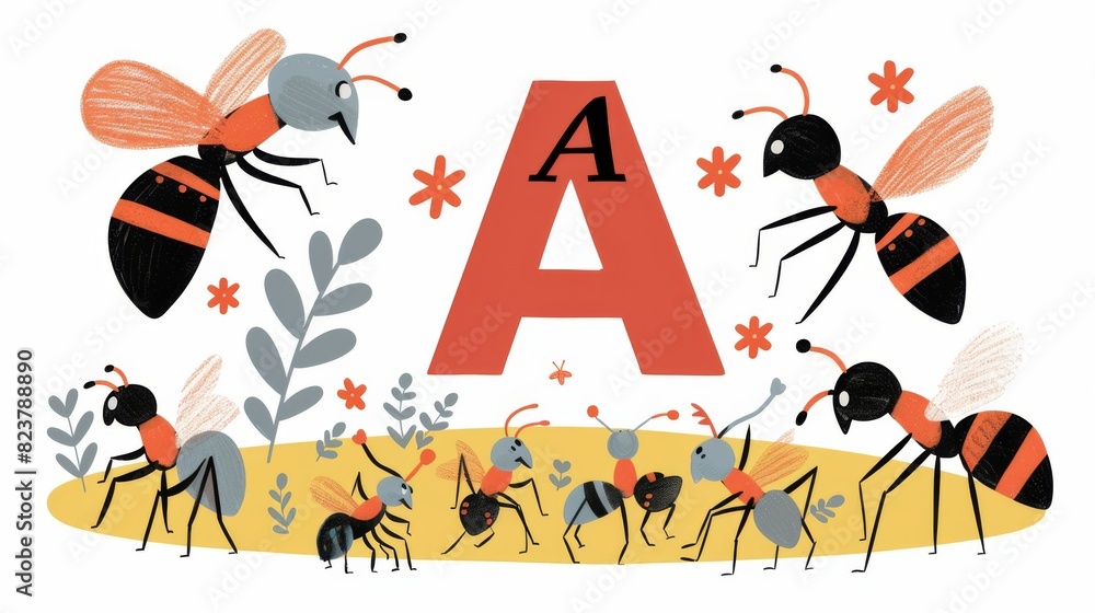 Fototapeta premium A group of ants are crawling on a white background