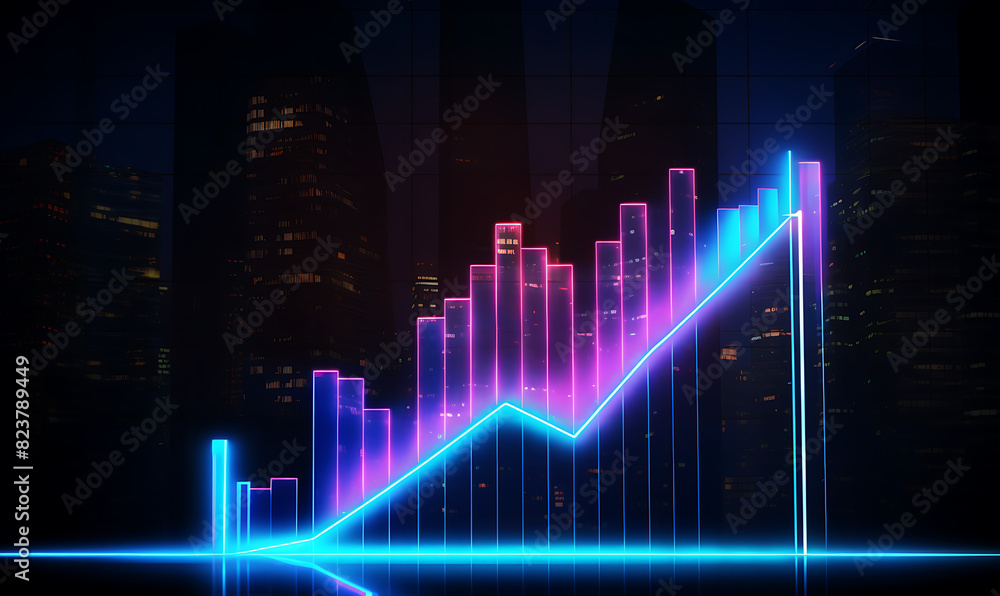 Neon business graph, a fresh approach to business analysis and research, It means to thrive and grow Neon business graph, a fresh approach to business analysis and research, It means to thrive and grow