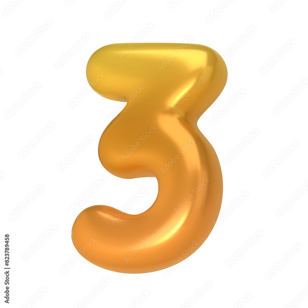 Number 3. Foil and latex balloon number three in 3d style. Realistic design elements isolated on white background. Vector illustration Number 3. Foil and latex balloon number three in 3d style. Realistic design elements isolated on white background. Vector illustration