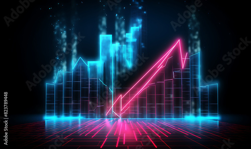 Neon business graph, a fresh approach to business analysis and research, It means to thrive and grow