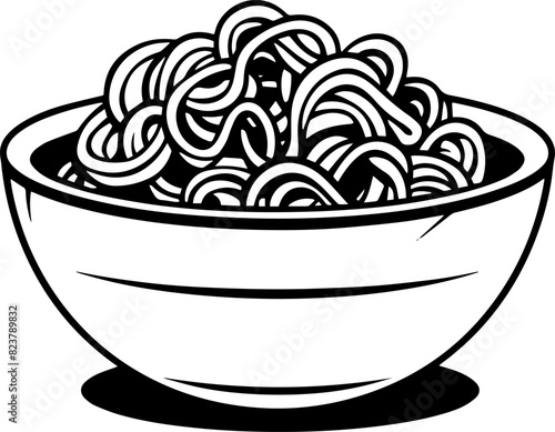 noodles line vector illustration,isolated on white background,top view. AI generated illustration.