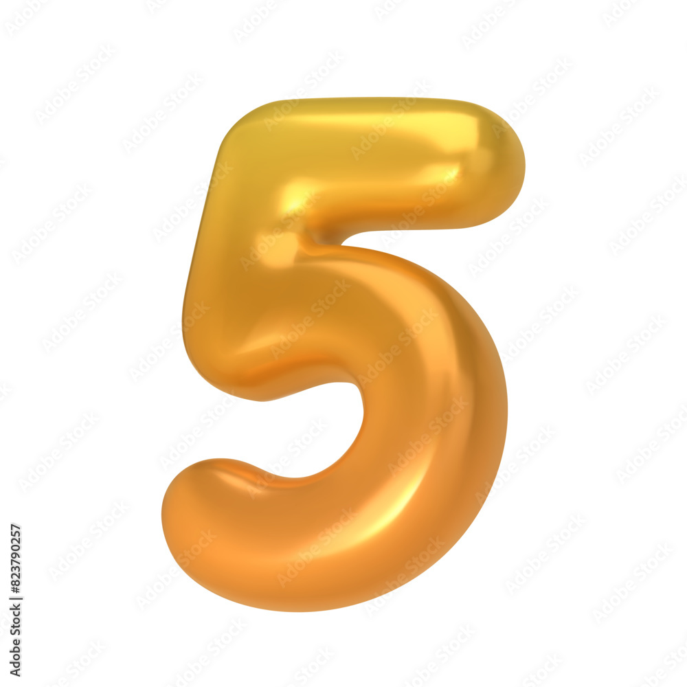 Number 5. Foil and latex balloon number five in 3d style. Realistic design elements isolated on white background. Vector illustration Number 5. Foil and latex balloon number five in 3d style. Realistic design elements isolated on white background. Vector illustration