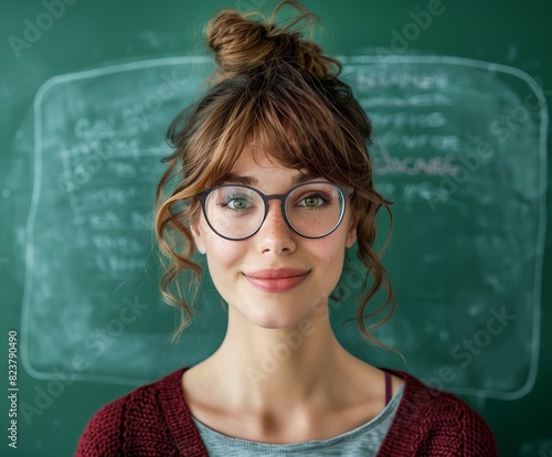 Male Teacher with Beard and Glasses in Front of Chalkboard on Teacher's Day