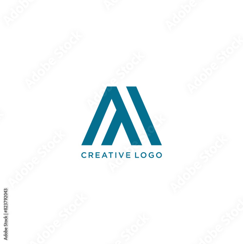 letter MI simple line art vector logo abstract mountain green