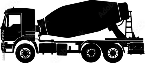 Concrete mixer icon. Side view. Black silhouette. Vector drawing. Isolated object on a white background. Isolate. AI generated illustration.