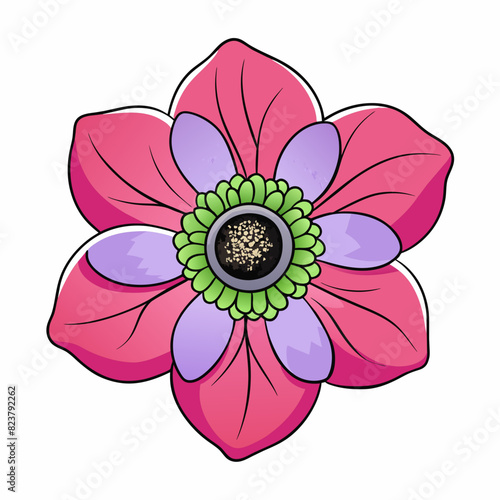Anemone flower cartoon style Icon Vector clipart Illustration