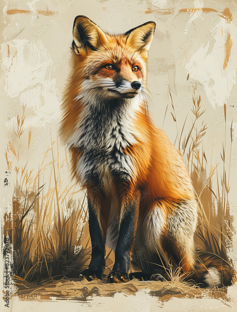 Obraz premium Vector Illustration of Red Fox in Digital Art Style