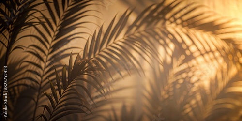 Blurred shadow of palm leaves on cream wall 
