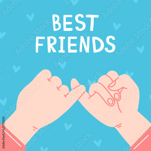 Friendship poster design with pinky promise with text best friends. Friends card design. Vector illustration in a flat cartoon style