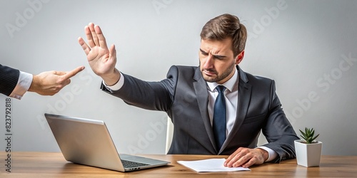 Businessman rejecting work tasks in a dominant manner  photo