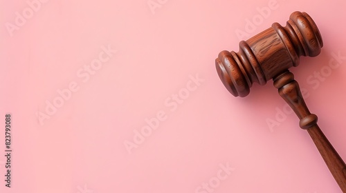 Wooden gavel and air palne over pink background usually use for law and auction related concepts photo