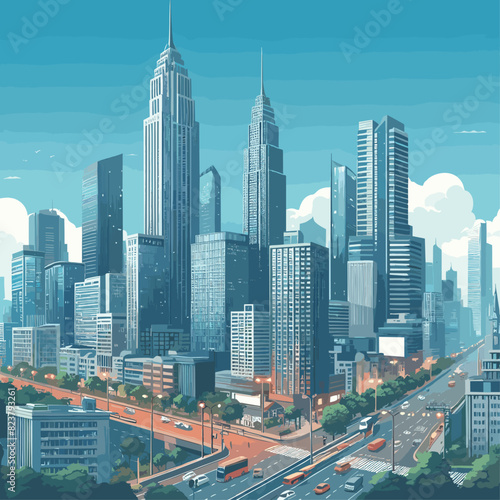 City scene with tall buildings vector illustration