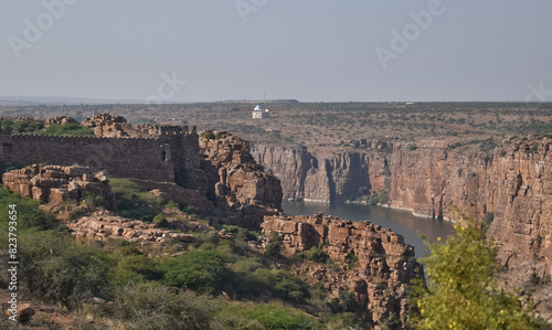 A scenic picture of the beautiful canyon with pennar river flowing in Gandikota, India.