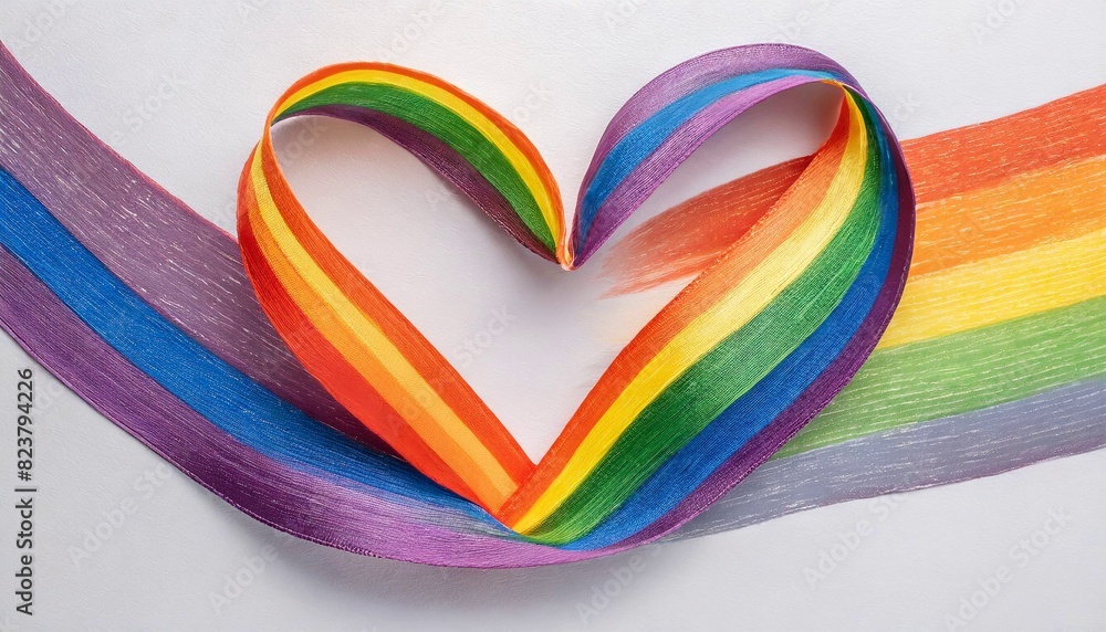 heart made of ribbon on a white background painted in the colors of the lgbt flag, love, queer pride month, background wallpaper heart made of ribbon on a white background painted in the colors of the lgbt flag, love, queer pride month, background wallpaper