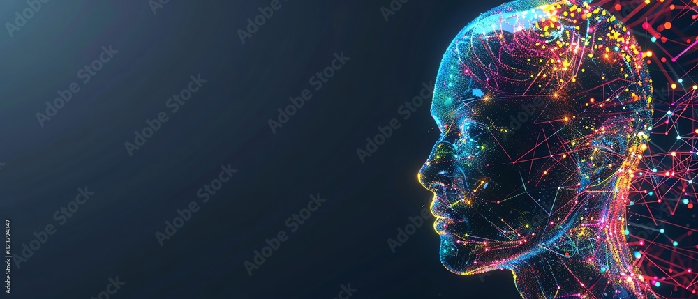 Salmon color digital hologram futuristic face neuron link on a neuron connection, Artificial intelligence concept, isolated on black background Salmon color digital hologram futuristic face neuron link on a neuron connection, Artificial intelligence concept, isolated on black background