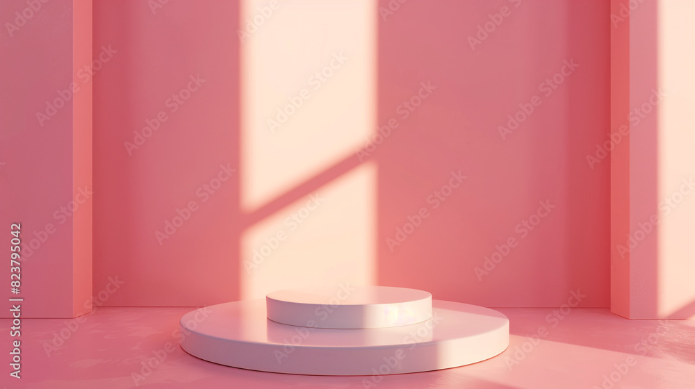 3D render of an abstract podium in a studio setting against a solid pastel pink background. The podium has an unconventional shape and the scene is illuminated with soft, even lighting.
3D render of an abstract podium in a studio setting against a solid pastel pink background. The podium has an unconventional shape and the scene is illuminated with soft, even lighting.