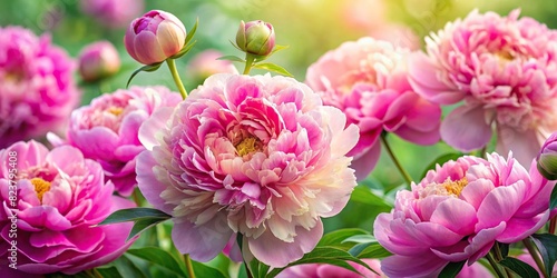 Detailed close-up of stunning peony blooms on a clear backdrop 