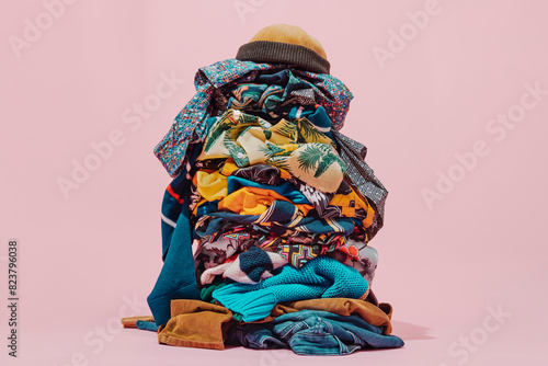 stack of clothes topped with a brown cap photo