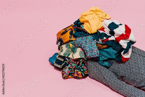 man under a pile of different clothes photo