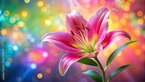 Elegant pink lily bloom on colorful backdrop for special occasions