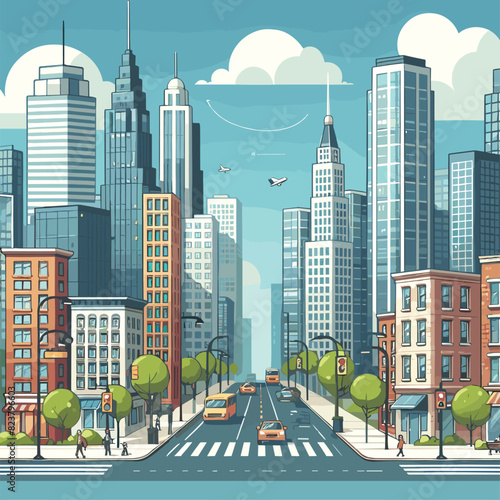 City scene with tall buildings vector illustration