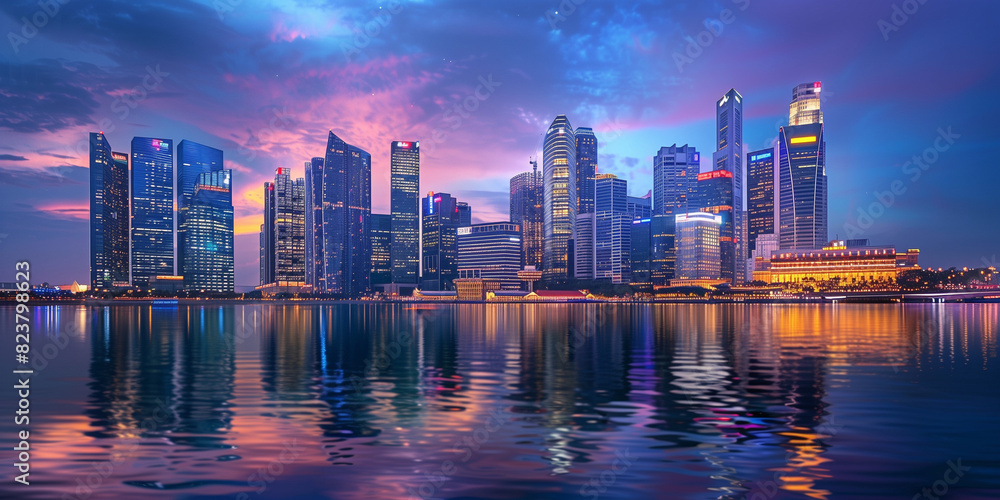 Obraz premium Stunning City Skyline at Dusk - Generative AI